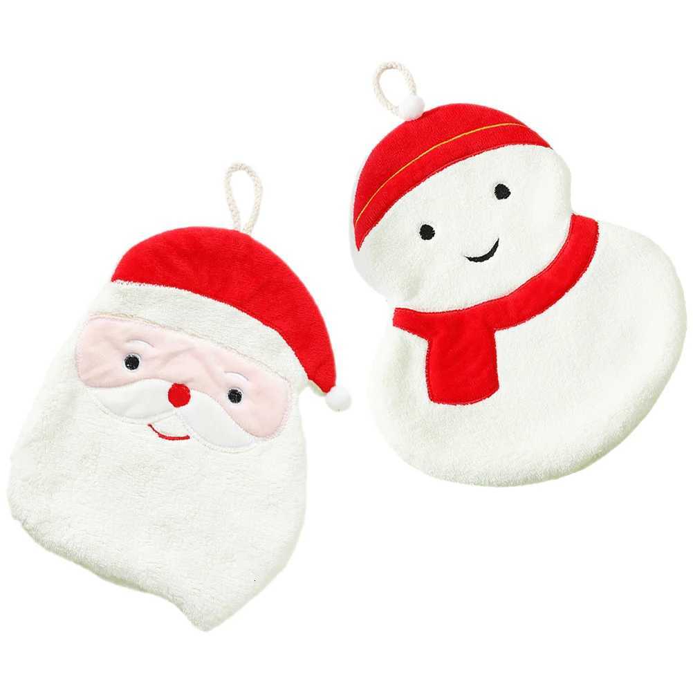 2Pcs Christmas Hand Towels Coral Fleece Absorbent Soft Decorative Hand Towels for Kitchen Bathroom Xmas Santa Snowman Pattern C251210