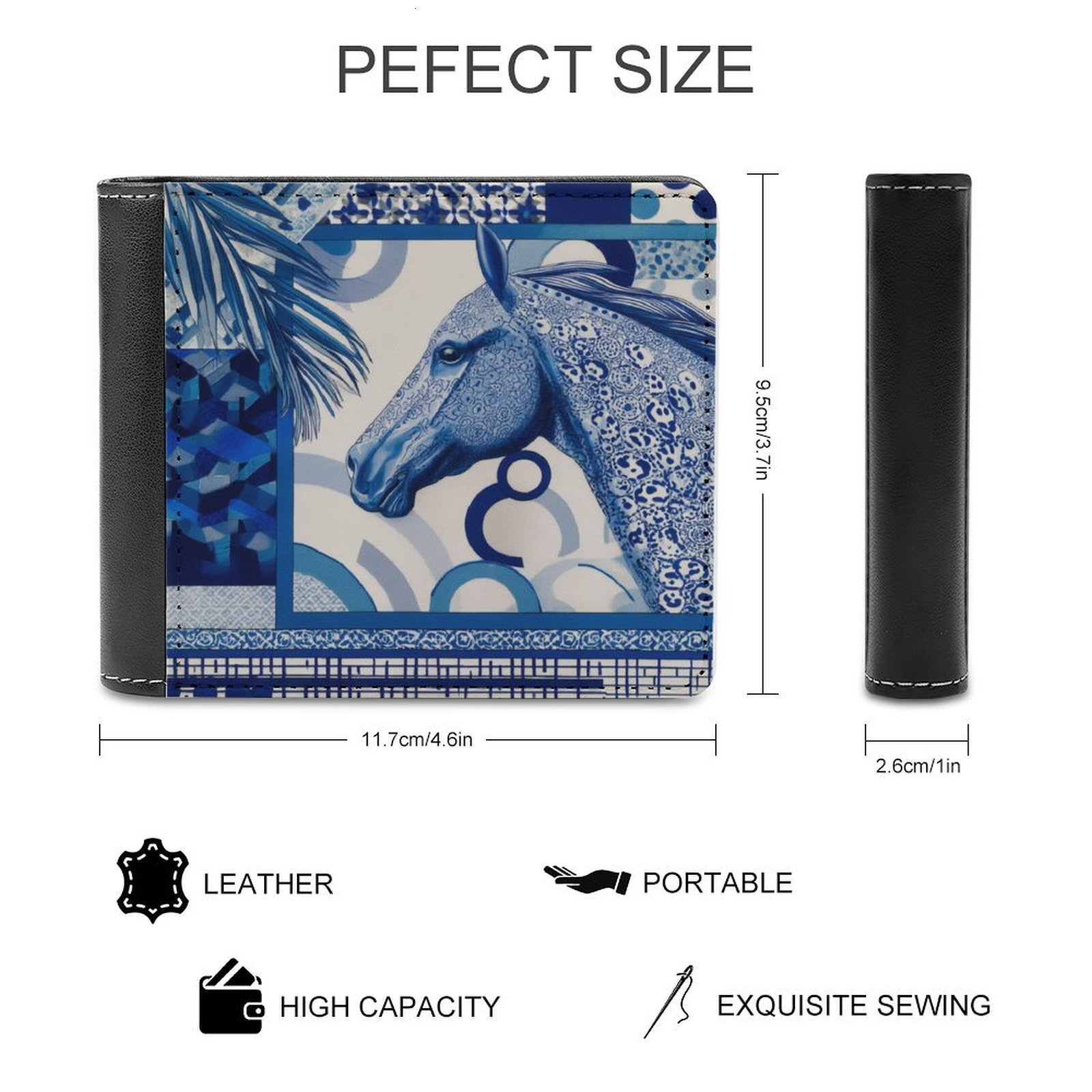 Custom Designer H Top Grain Leather Wallet Luxury Horse Pattern for Men Extra Capacity Bifold Wallet Ultra Strong Stitching Slim Billfold with 7 Card 