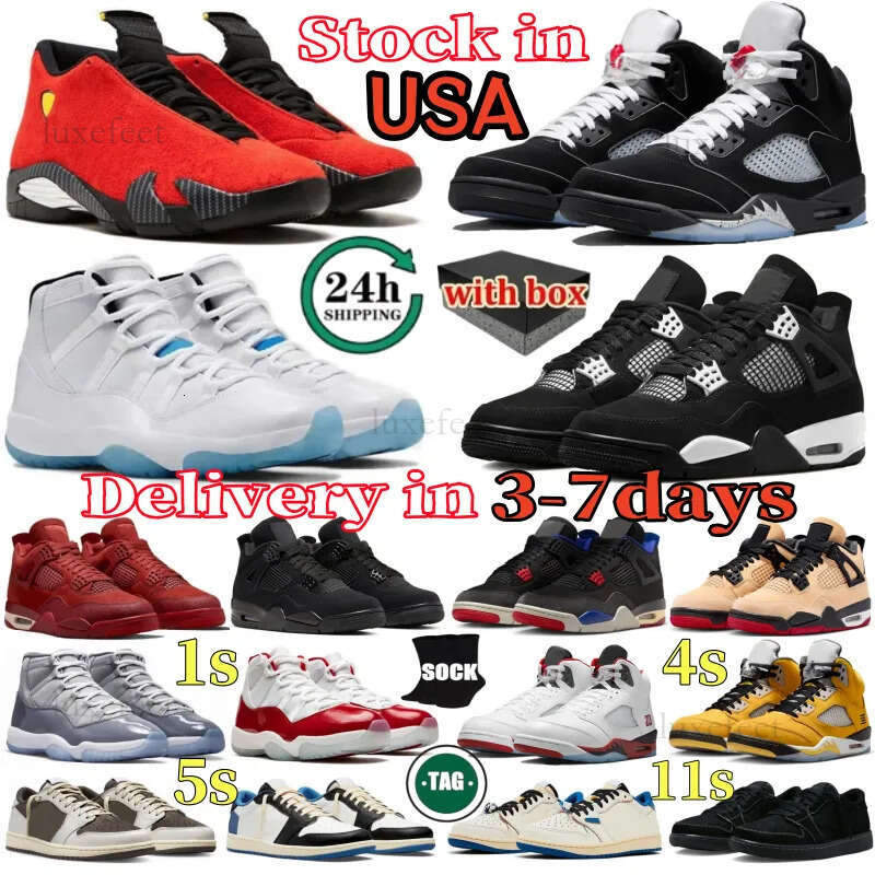 Big size 35-50 USA Warehouse Basketball Shoes 1s 3s 4s 5s 9s 11s 14s Ferrari Black Cat Metallic Fire Red White Cement Cool Grey Olive Men Women sneakers With box