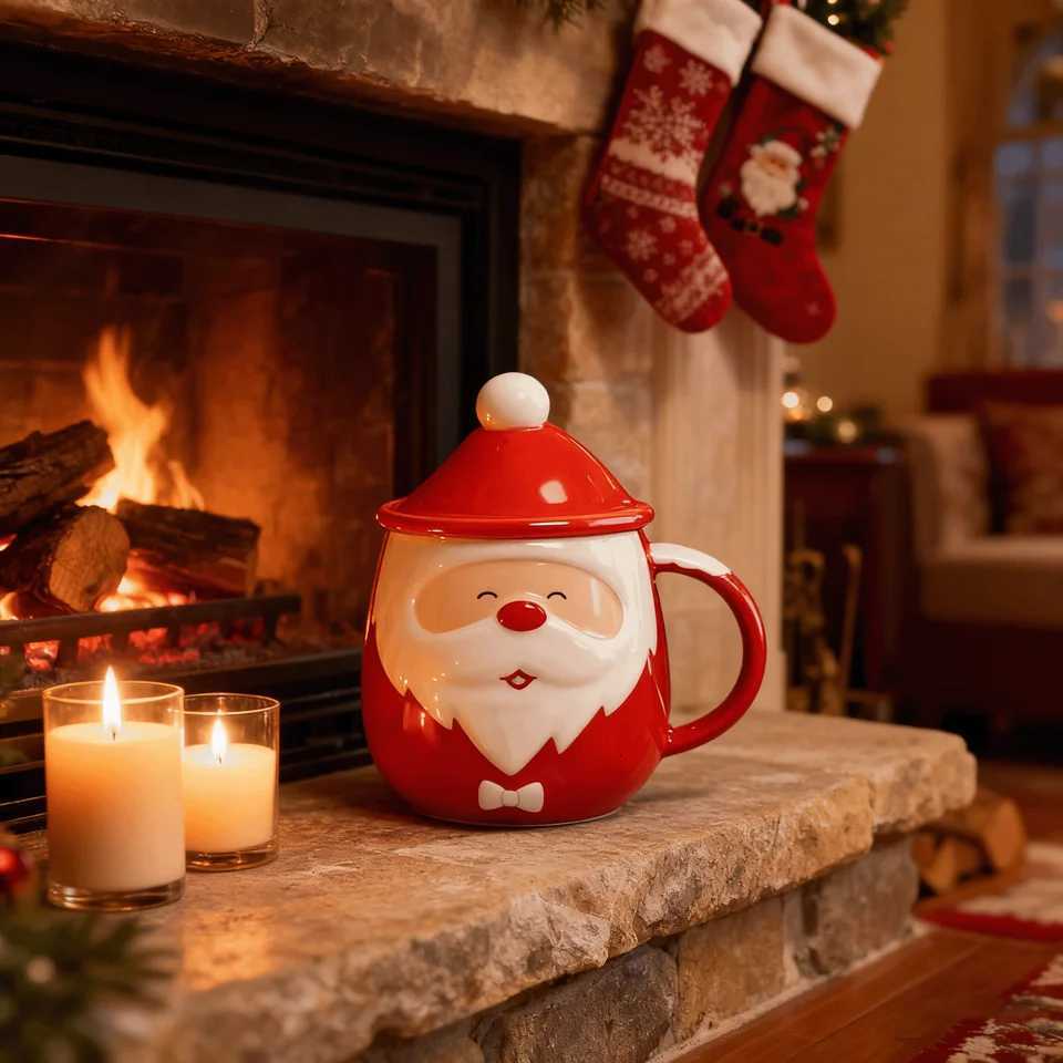 Christmas Santa Claus Cartoon Ceramic Cup Cute Gift High Aesthetic Value Ins Inspired Christmas Themed Water Mug C251210