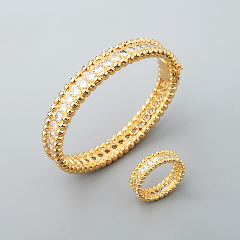 Single Row Full Diamond Copper Gold Plated 18K Rose Gold Bead Edge Bracelet for Women, Starry Sky Kaleidoscope Live Streaming Jewelry