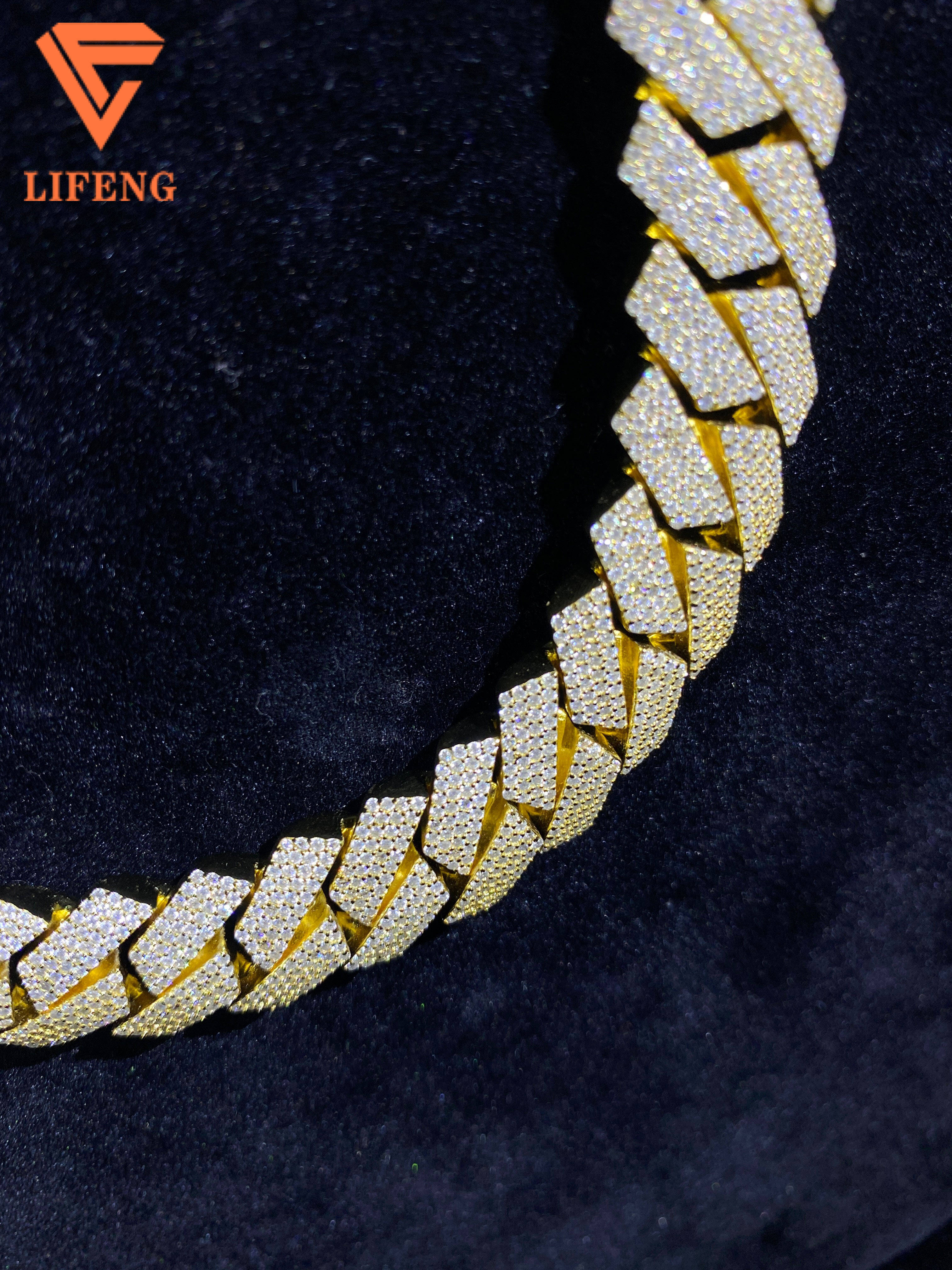 Mens 14k 18k Gold Plated 15mm 4-Rows Miami Cuban Link Necklace 925 Silver Hip Hop Jewelry Passes Diamond Test GRA Certificate