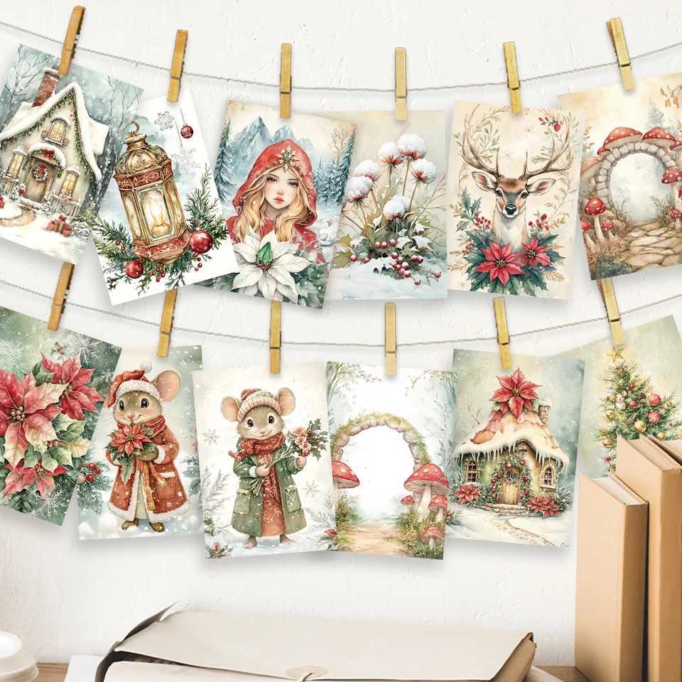 32pcs Christmas Postcards Set Snowy Scene Cozy Cabin Design High-Quality Thick Cardstock Perfect Holiday Gift for Students H251210