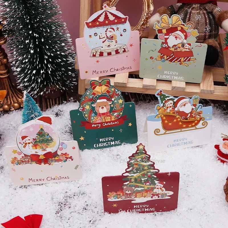 6PCS Christmas Greeting Card Mini Christmas Blessing Greeting Cards School Envelope Postcard Gift Card For Xmas New Year Gifts H251210