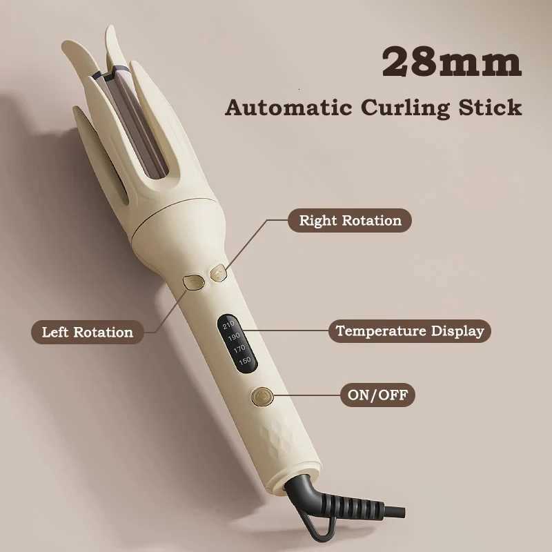 Automatic Hair Curler 28mm Negative Ions Electric Ceramic Curling Hair Stick Rotating Curl Waves Anti-Tangle Curling Iron StylerT251210