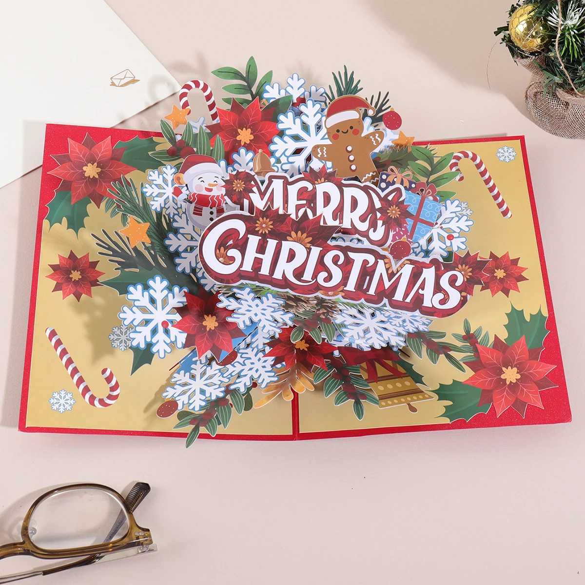 1PC Christmas snowflake floral pattern 3D -up greeting card holiday blessing thank you card includes envelope H251210