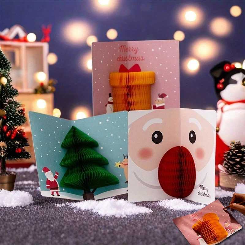 3D Up Christmas Cards with Envelopes Sealing Stickers Honeycb Xmas Cards Cute Merry Christmas Card Holiday Greeting Gift H251210
