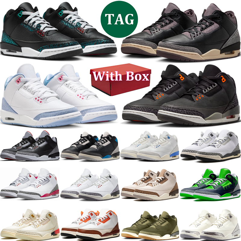 free shipping designer basketball shoes 3s mens sneakers 3 woman trainers Fire Red Black Cat White Cement Fear Original sport chaussures shoe with box