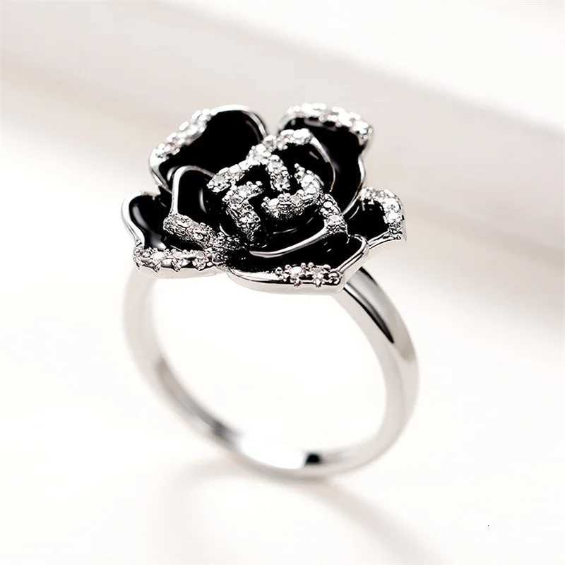 Huitan Rantic lia Ring for Wen Black Enamel Aesthetic wer Rings Bridal Wedding Party Accories Luxury Jewelry New Y251210