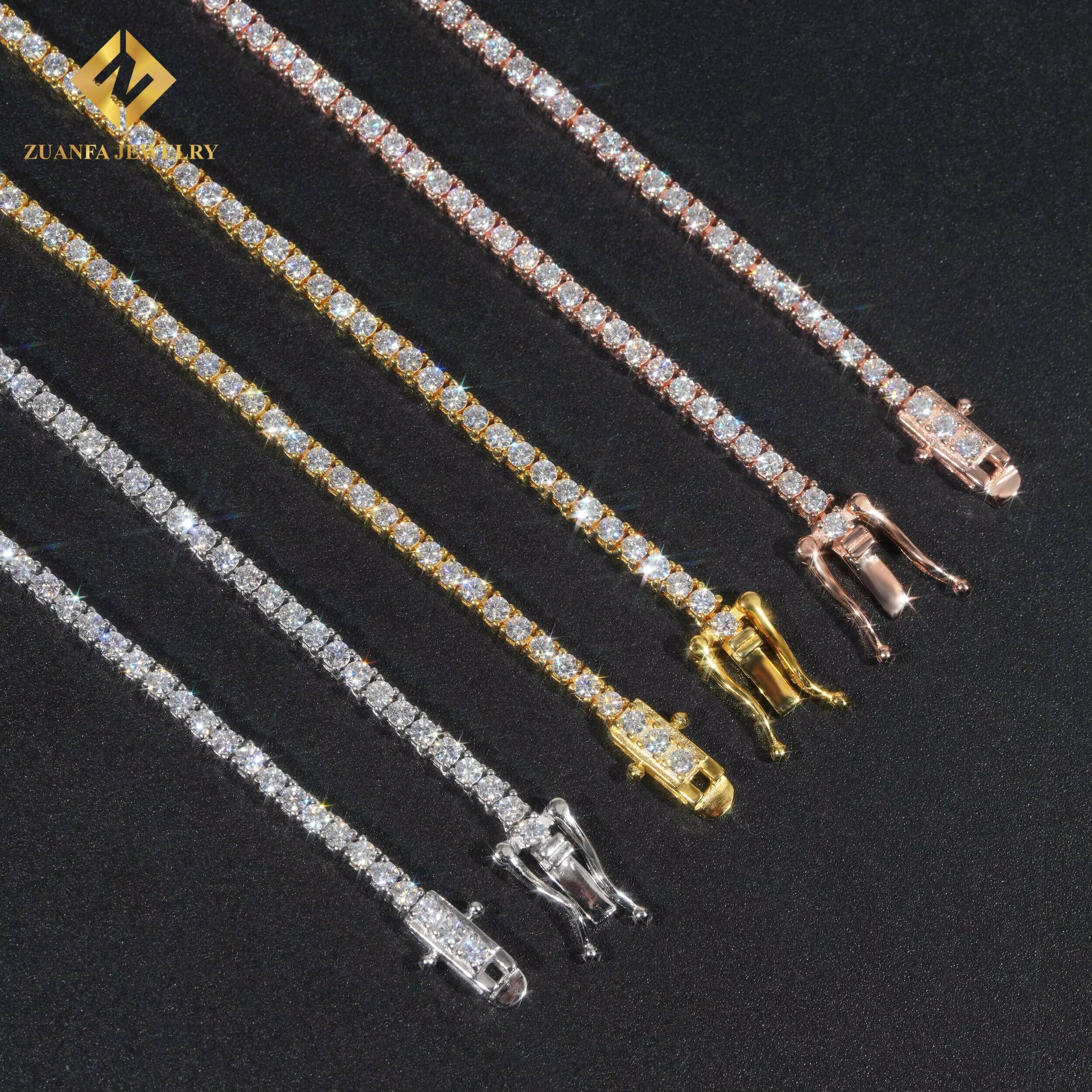 USA Stock Hot Sale Iced Out 2mm Tennis Chain 925 Sterling Silver VVS Fine Jewelry Moissanite Tennis Chain Men Women