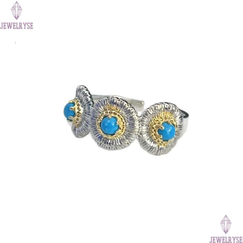 2025 summer new luxury blue turquoise daisy designer ring for women silver italy retro vintage charm elegant OL rings jewelry