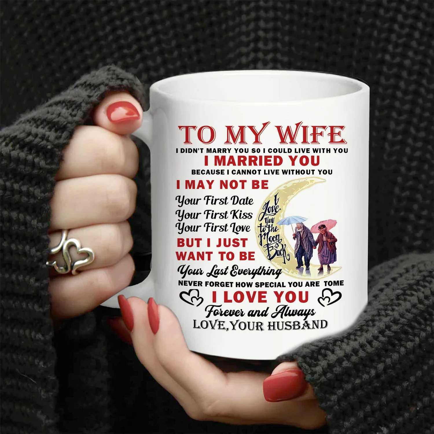 1pcTo My Wife Coffee MugCeramic Cup Romantic Anniversary Birthday Gifts for Wife From Husband 320ML C251210