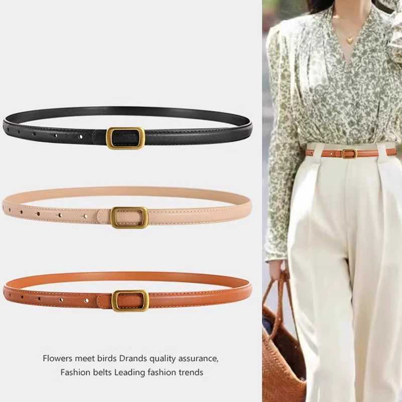 Luxury New Thin Genuine Leather Belt for Women Stylish Waist Accessory with Metal Square Buckle Perfect for Dresses Jeans Y251210
