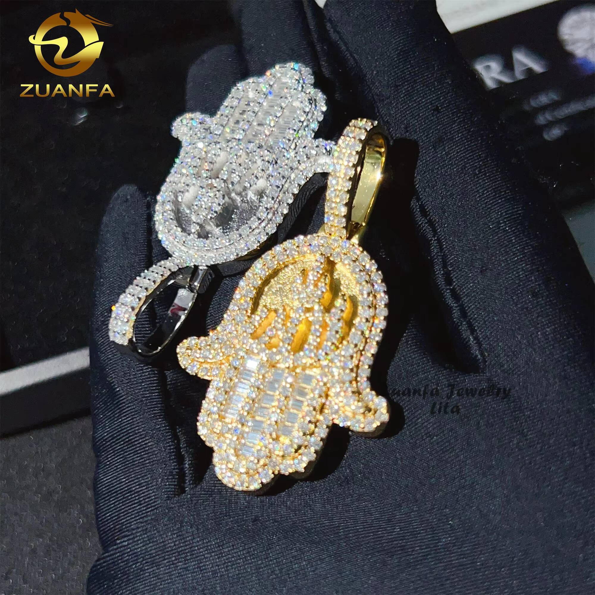 Wholesale Price Hip Hop Jewelry GAR Certificate Iced Out Custom Silver 925 Moissanite Hamsa Pendant for Men