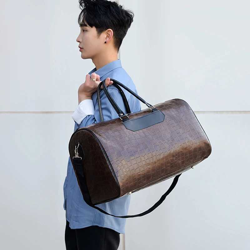 Travel Tote Handbag Casual PU Leather Bag Pyth Pattern M Gym Fitness Lage Duffle Shoder Sports Business Bag For Men Y251209