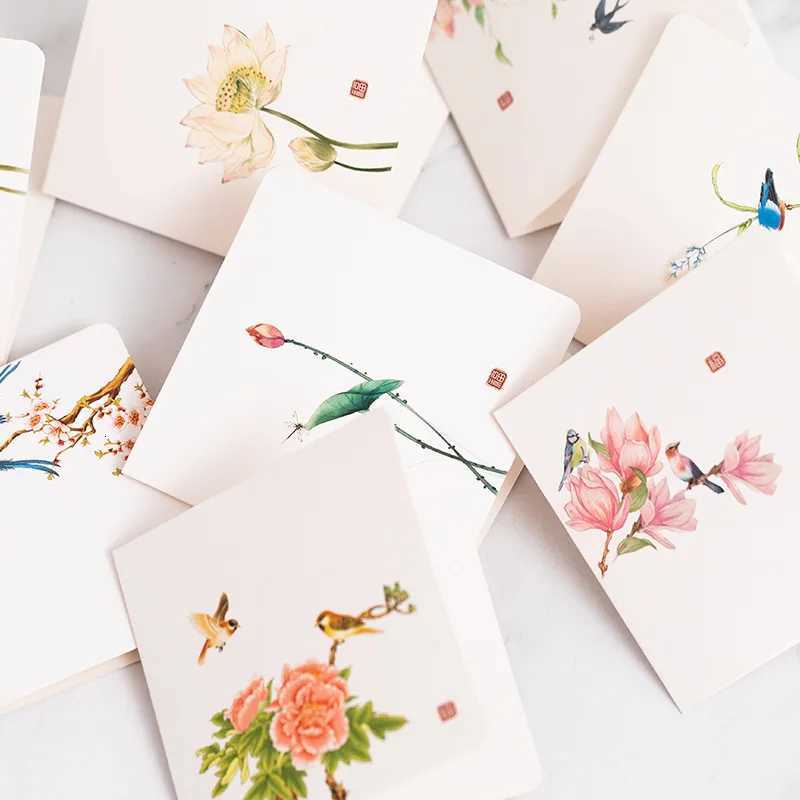 10Pcs/Set Chinese Style Flower Bird Greeting Cards Birthday Wedding Thank You Blessing Card Invitations for Mothers Fathers Day H251210