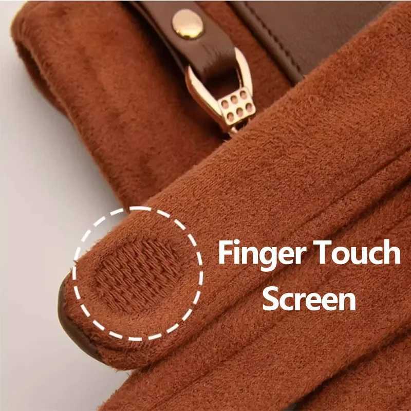 Winter Warm Suede Leather Plus Veet Keep Warm Chain Gs Fashion Elegant Touch Screen Soft Cycling Windproof Mittens Y251210