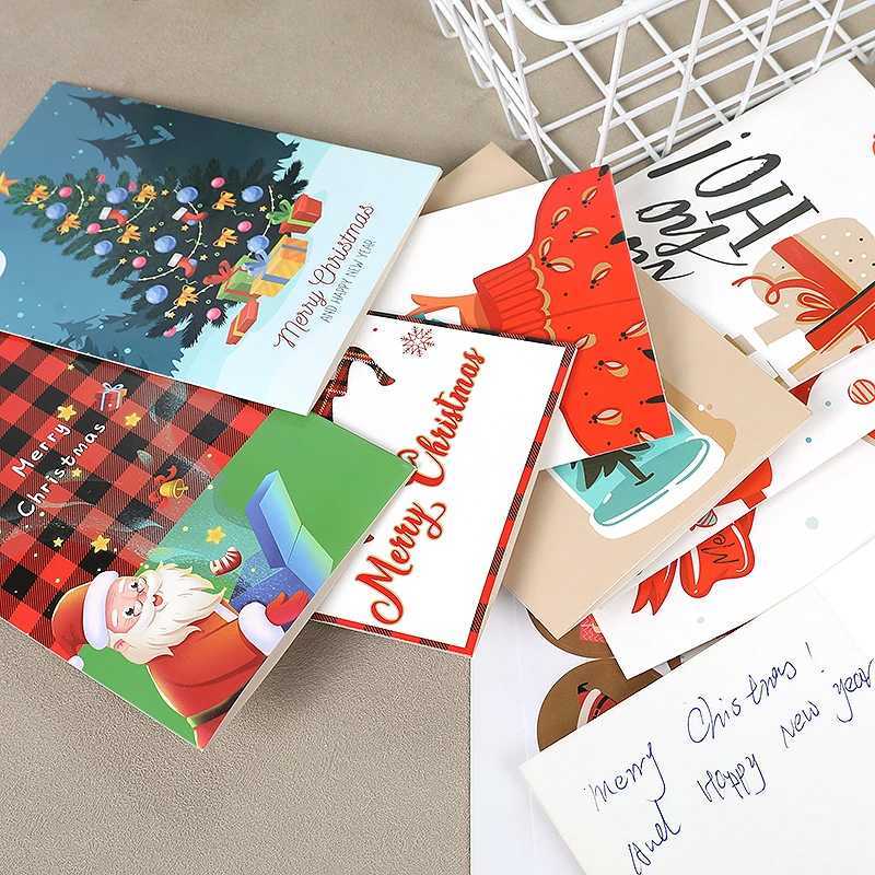 42PCS/SET Merry Christmas Kraft Paper Blessing Fold Greeting Cards With Envelopes Stickers Xmas Decor For He New Year Navidad H251210