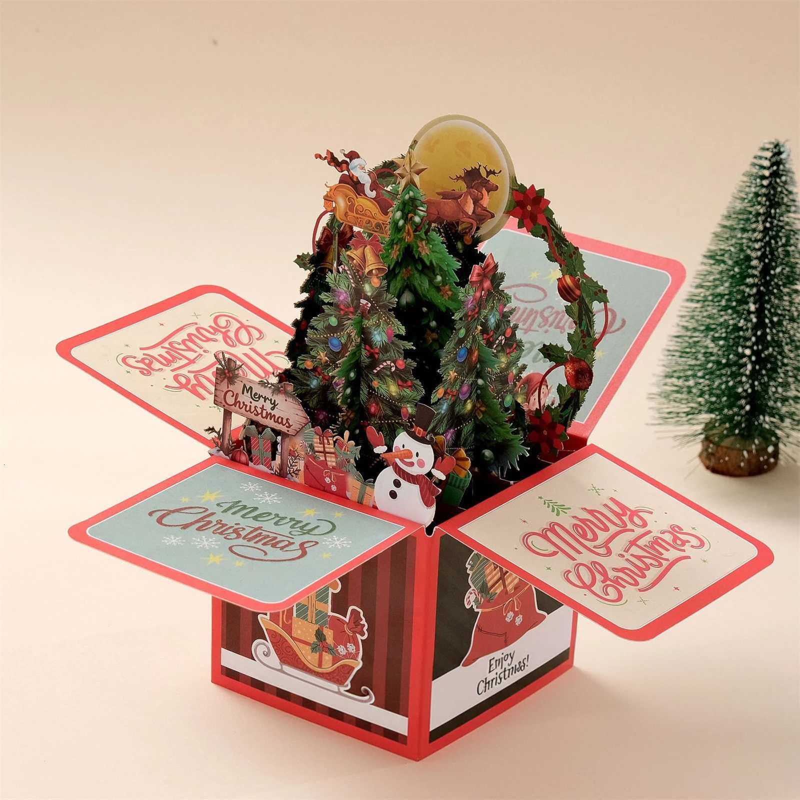 3D Up Christmas Card 3D Gift box-shaped Greeting Card Christmas Blessing Messages Card New Year Party Decorations H251210