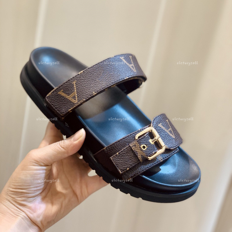 Bom Dia Genuine Leather sandal Slipper Casual Shoe summer beach Mules New womans Flat Slide luxury Designer Sliders sandale size 35-42
