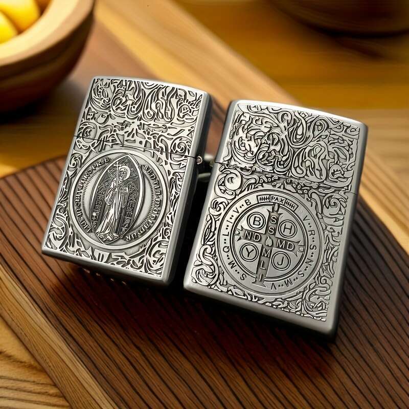 Durable Metal-Like Construction 1pc Double-Sided Lighter Shell Medieval-Style Relief Ornate Knight Chalice Design Smooth Touch Ignition Compatible wit