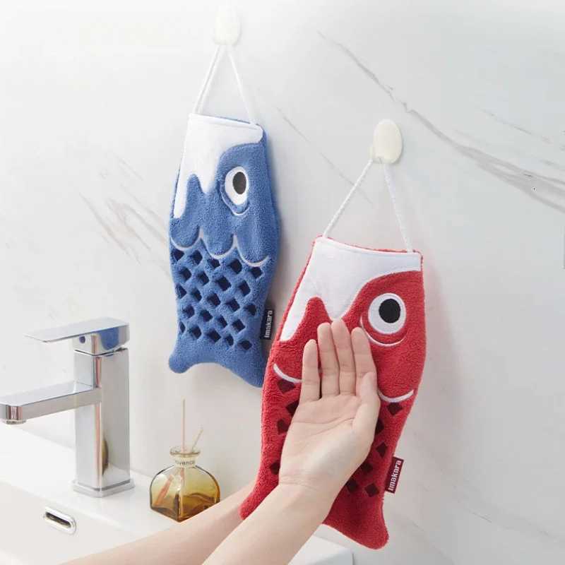 1pc Cute Cartoon Koi Shaped Hanging Hand Towel for Home Bathroom Childrens Super Absorbent Handkerchief Square Kitchen C251210