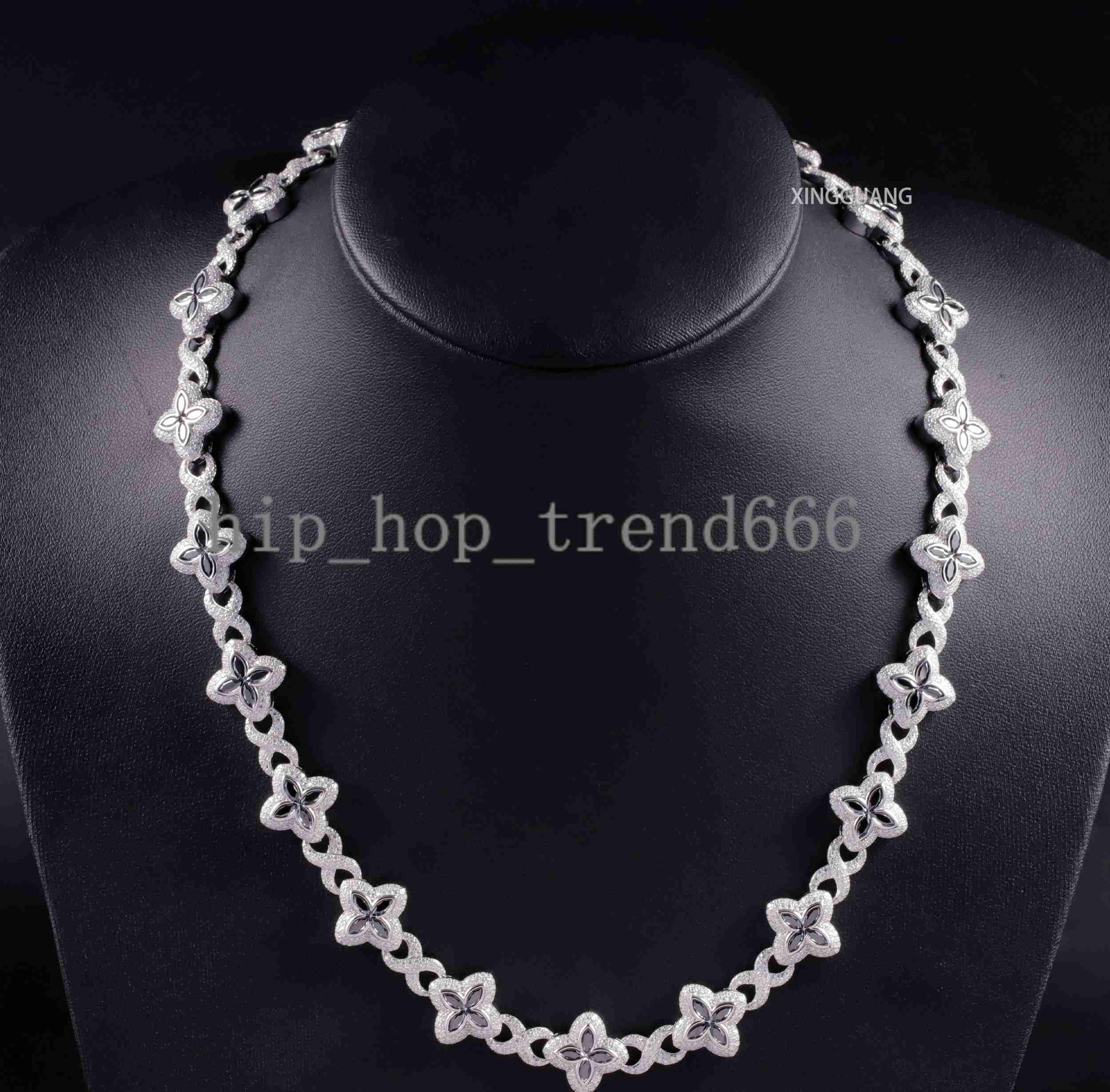 Fashion Black Diamond Marquise Cut Moissanite Clover Charms Infinity Cuban Links 925 Sterling Silver Cuban Link Chain Jewelry