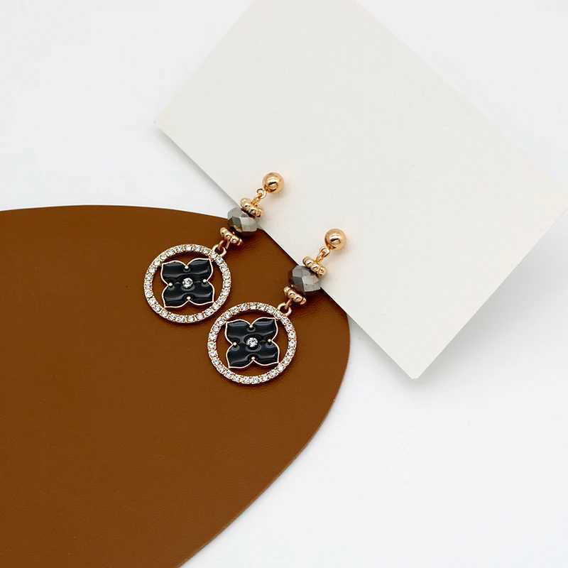 Black Enamel Petal Earrings For Wen Clear Stones Drop Dangle wer Iron Zinc Alloy Metal New Fashion Jewelry Gift C1058 Y251210