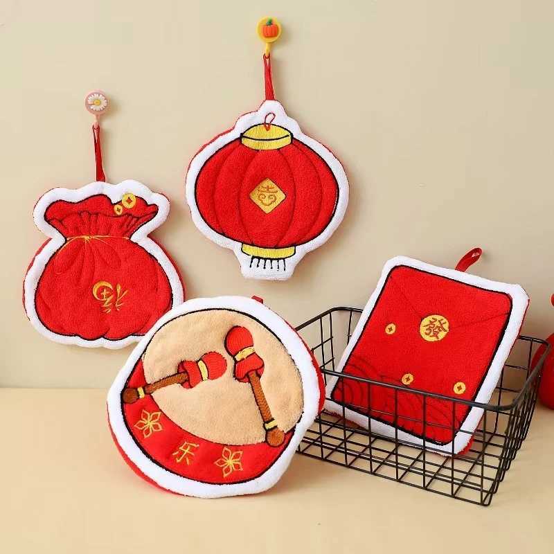 Creative Red Envelopes Hand Towels Kitchen Hanging Towels Dual-purpose Absorbent Handkerchief New Year Spring Festival Gifts C251210