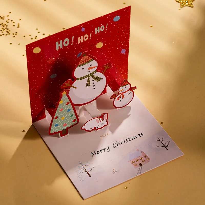 New 6/1PC 3D Greeting Cards With Envelope Friend Family Blessing Postcard For Birthday New Year Christmas Gifts Xmas Decoration H251210
