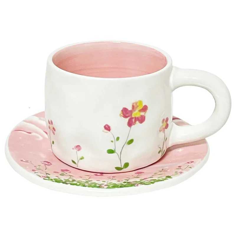 Korean-style Pink Coffee Cup Ins Style Ceramic Cup and Saucer Set Mug Hand-painted Lovely Girl Heart Afternoon Tea Heart Plate C251210