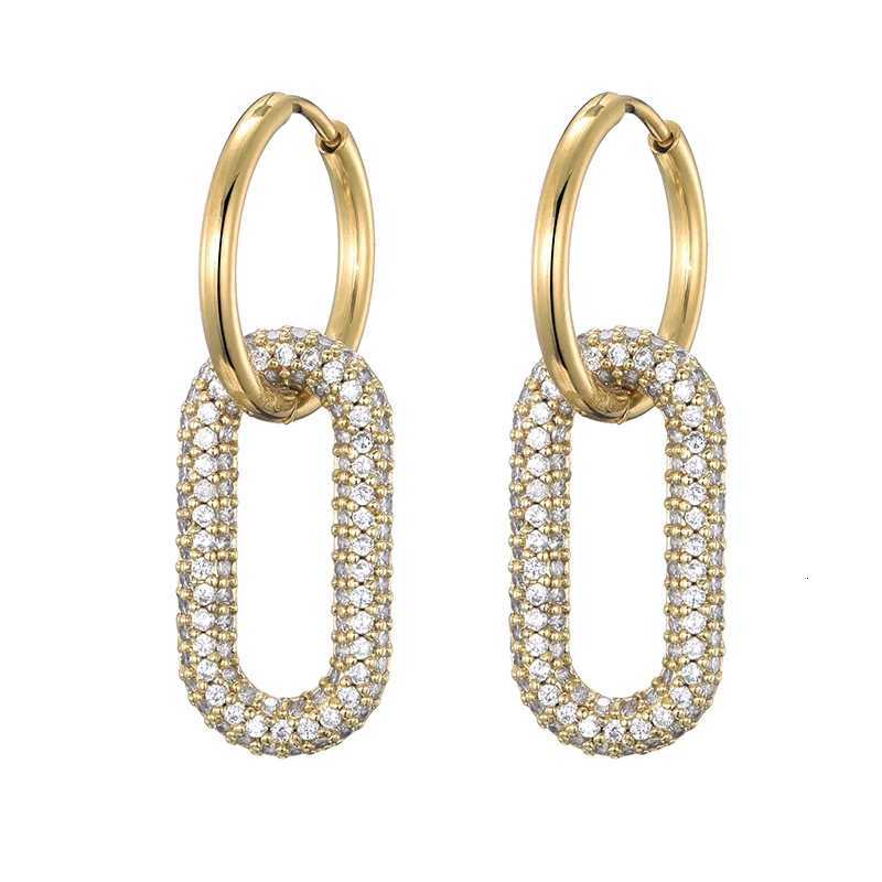 LOVBEAFAS New Gold Color Round Stainless Steel Hoop Earrings Zirconia Copper Oval Rectangle Earrings For Women Ear Clasp JewelryXJ251210 - view 4