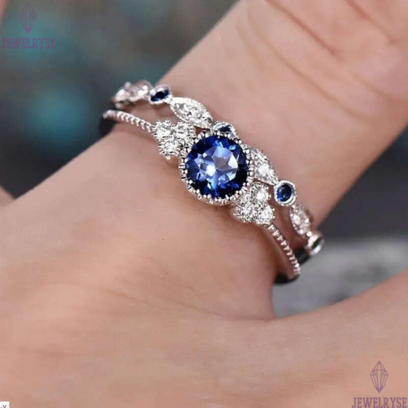 Emerald zircon retro vintage rings for women luxury blue stone geometry wedding engagement designer couple love ring jewelry