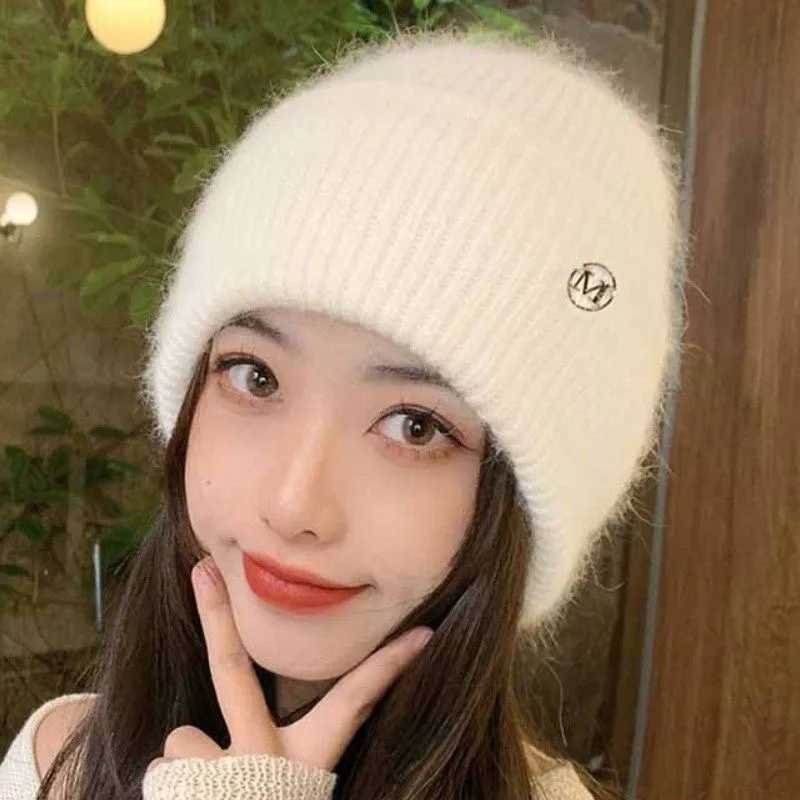 Luxury Knitted hat with thick velvet for women warm and versatile big head circumference head cover ear protection cold hat Y251209