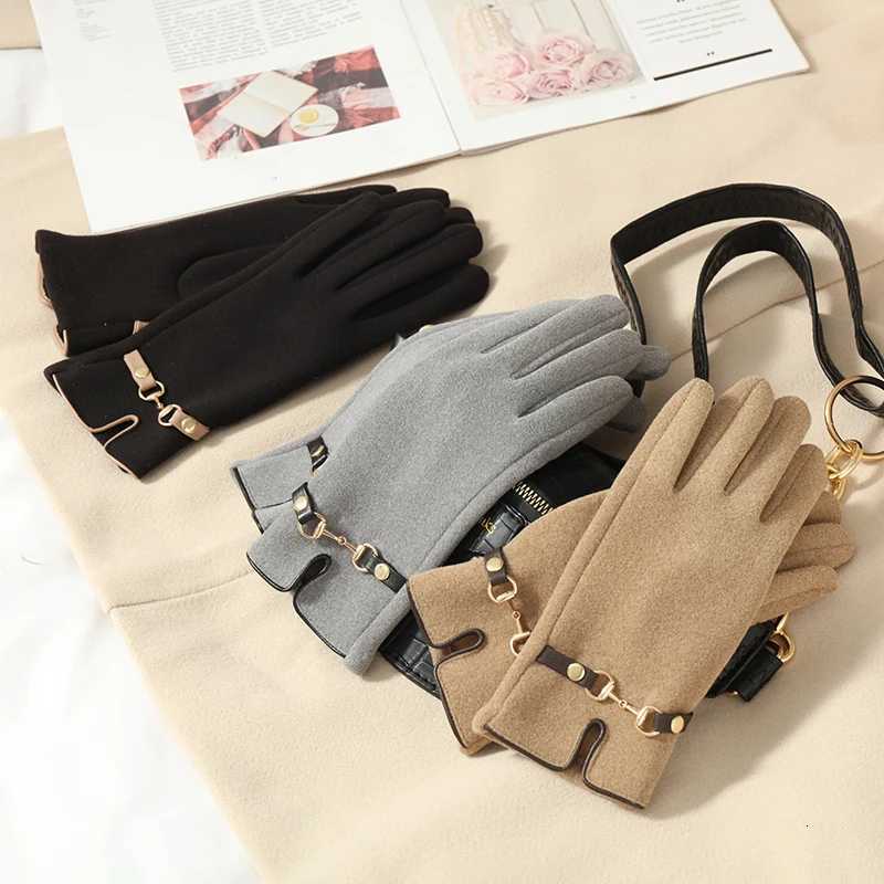 Derong Gs Wens Winter Veet Warm Metal Chain Embellishment Suitable for Driving and Cycling a Pair of Touch Screen Gs Y251210