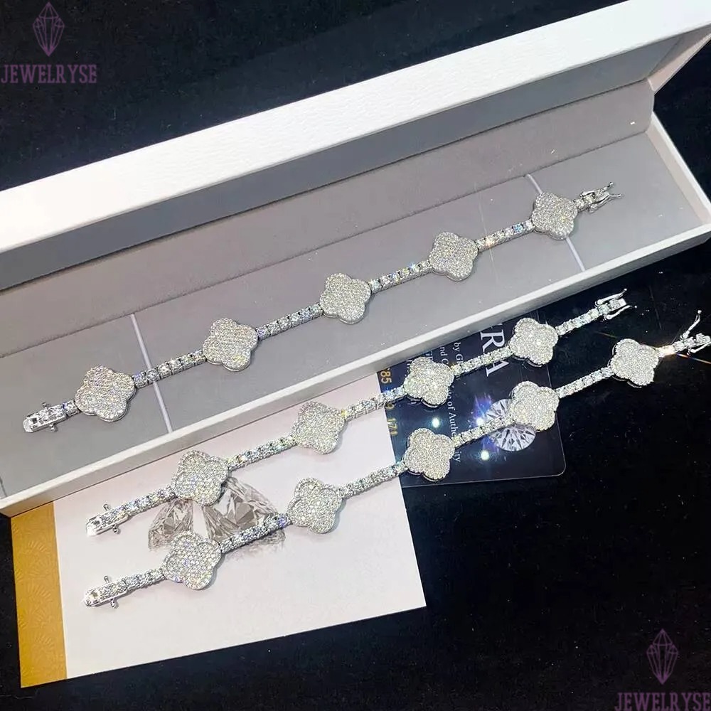 S925 Silver 2025 Latest Trend Four Leaf Clover Tennis Bracelet Factory Price Moissanite Bracelets Bangles High Quality
