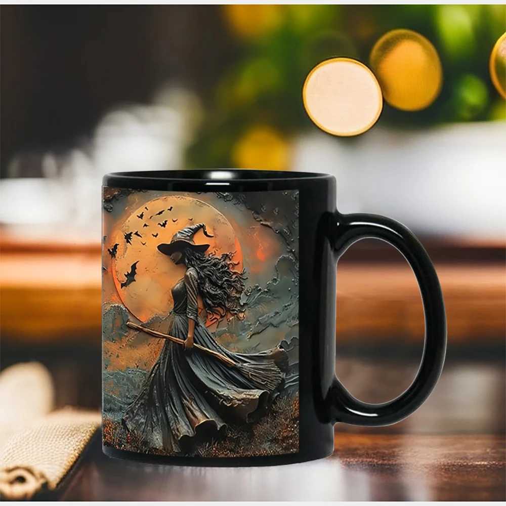 Beautiful Witch Coffee Mug Ceramic Tea Cup Mugs Halloween Witch Full Black Cups Surprised Gifts for Witch Lovers 330ml C251210