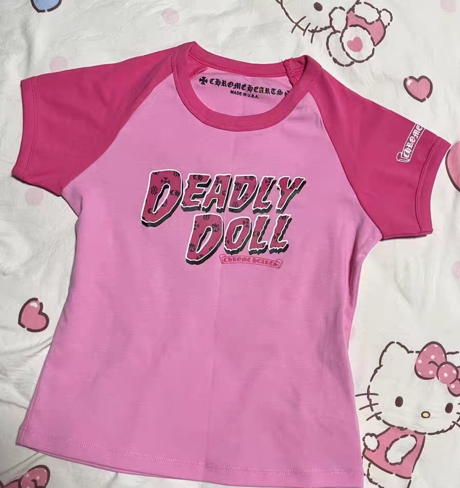 American retro letter shoulder print short sleeved T-shirt new summer slim fit and slimming design spicy girl short top