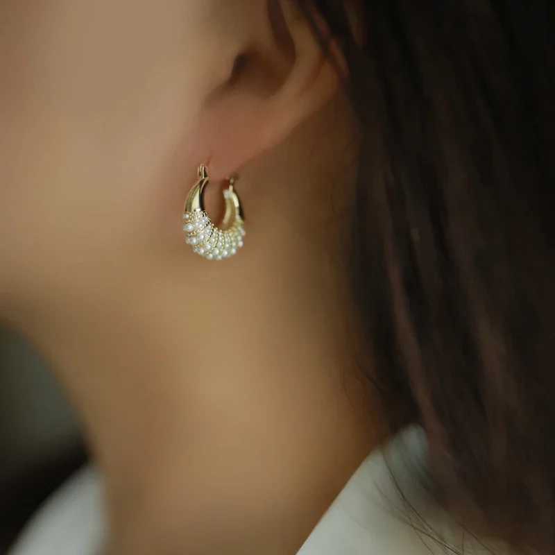 French new design fashion jewelry 14K gold plated U-shed small pearl earrings elegant wens daily work accories Y251210