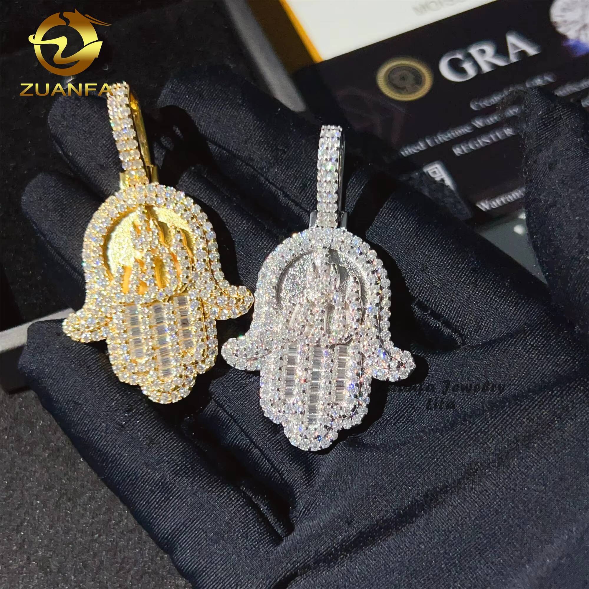 Wholesale Price Hip Hop Jewelry GAR Certificate Iced Out Custom Silver 925 Moissanite Hamsa Pendant for Men