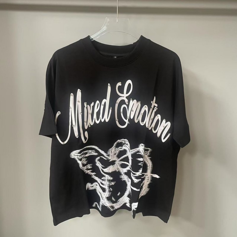 American trendy hot diamond and printed short-sleeved men's streetwear is loose and suitable for both men and women