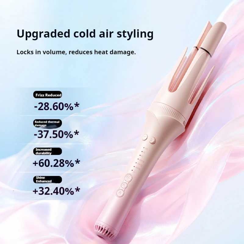Automatic Curling Wand Iron Cold Air Setting Timer Guide Ceramic Coating Hot Air Brush For Long Curly Hair StylesT251210