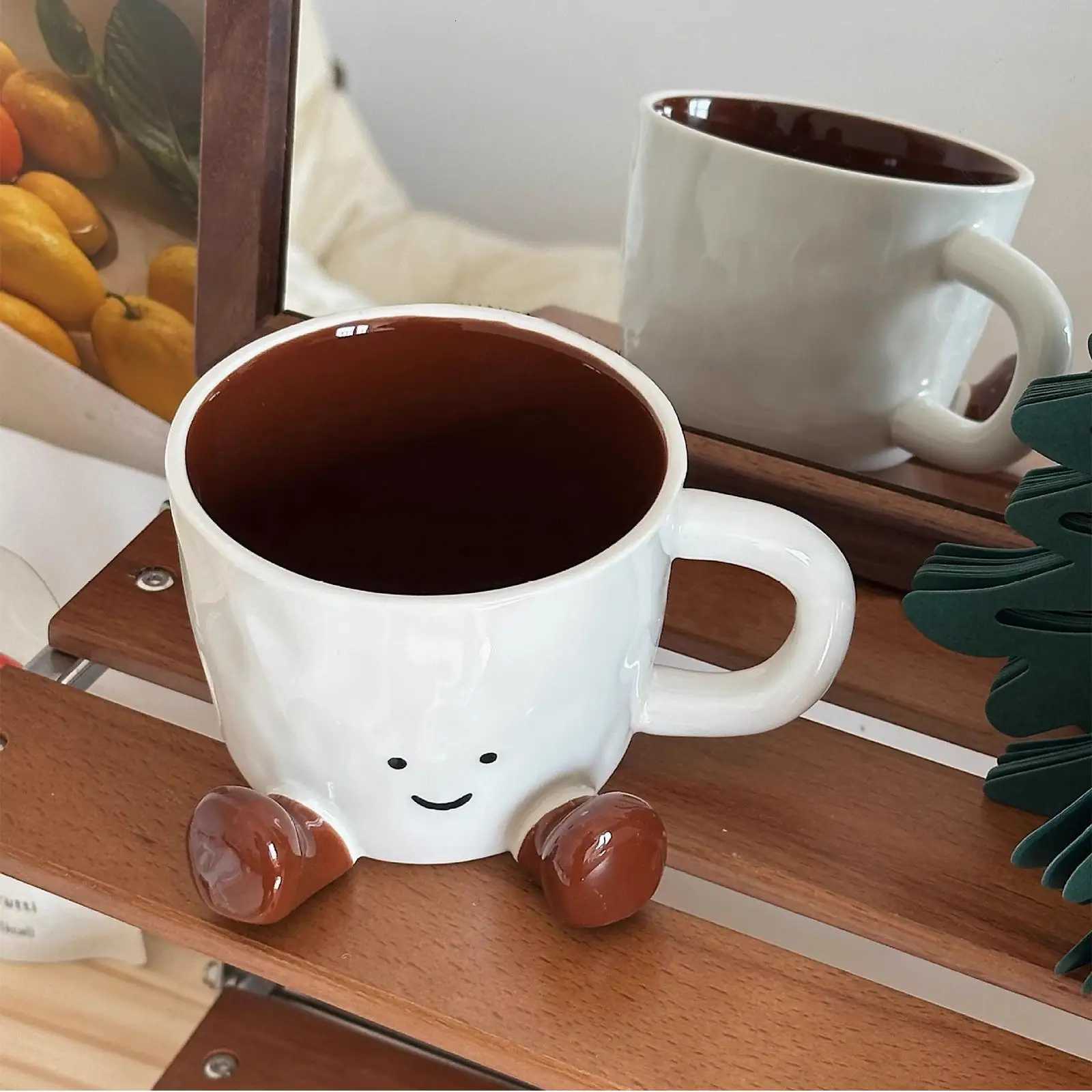 Adorable Ceramic Coffee Mug Feet Cup Beverage Container Funny Latte Milk Mug Cute Smiling Face Ceramic Cup Foot-shaped Mug C2512104