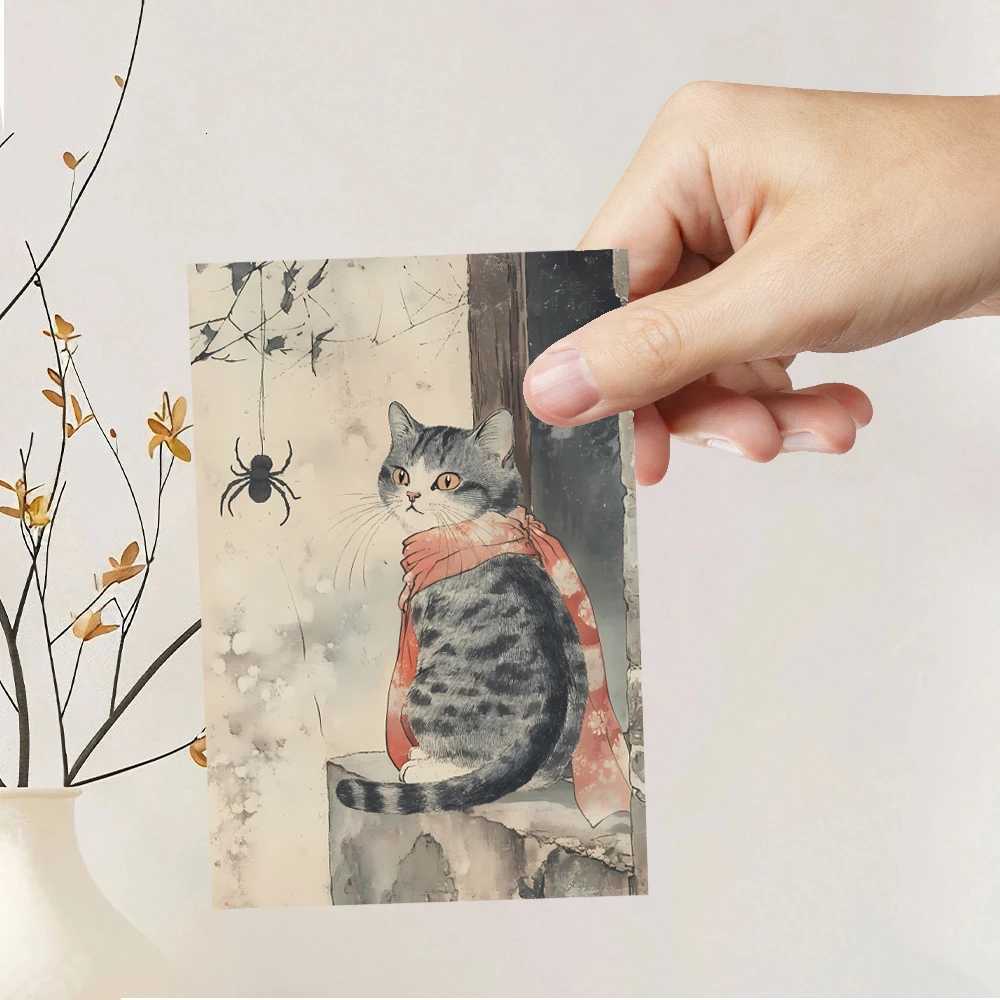 32pcs Japanese Cat Postcards Ukiyo-E Style Cute Cat Posters Living Ro Decor Stickers Bedro Decoration High Quality Card H251210