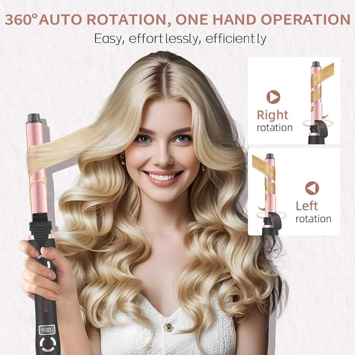 Rotating Curling Iron Automatic Curling Wand with 12 Temperature Memory Mode Perfect for Beach WavesT251210