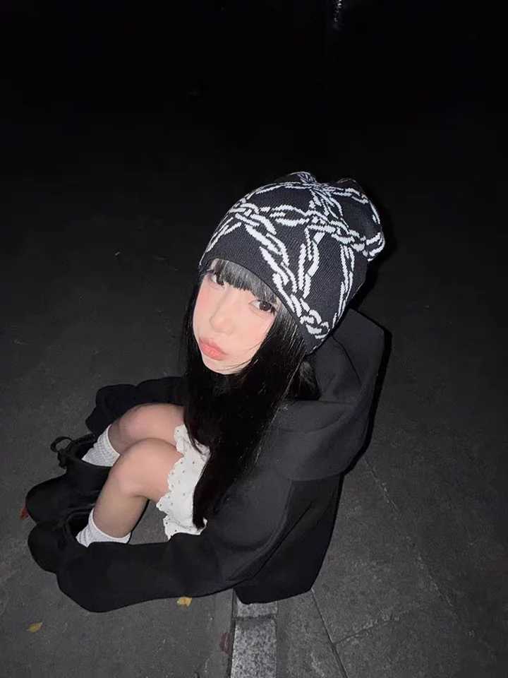 Luxury Chain Pattern Knitted Hat Casual Hip-hop Outdoor Sports Trend Comfortable Warm Hat Personalized Fashion Beanie Gift Fashion Y251209