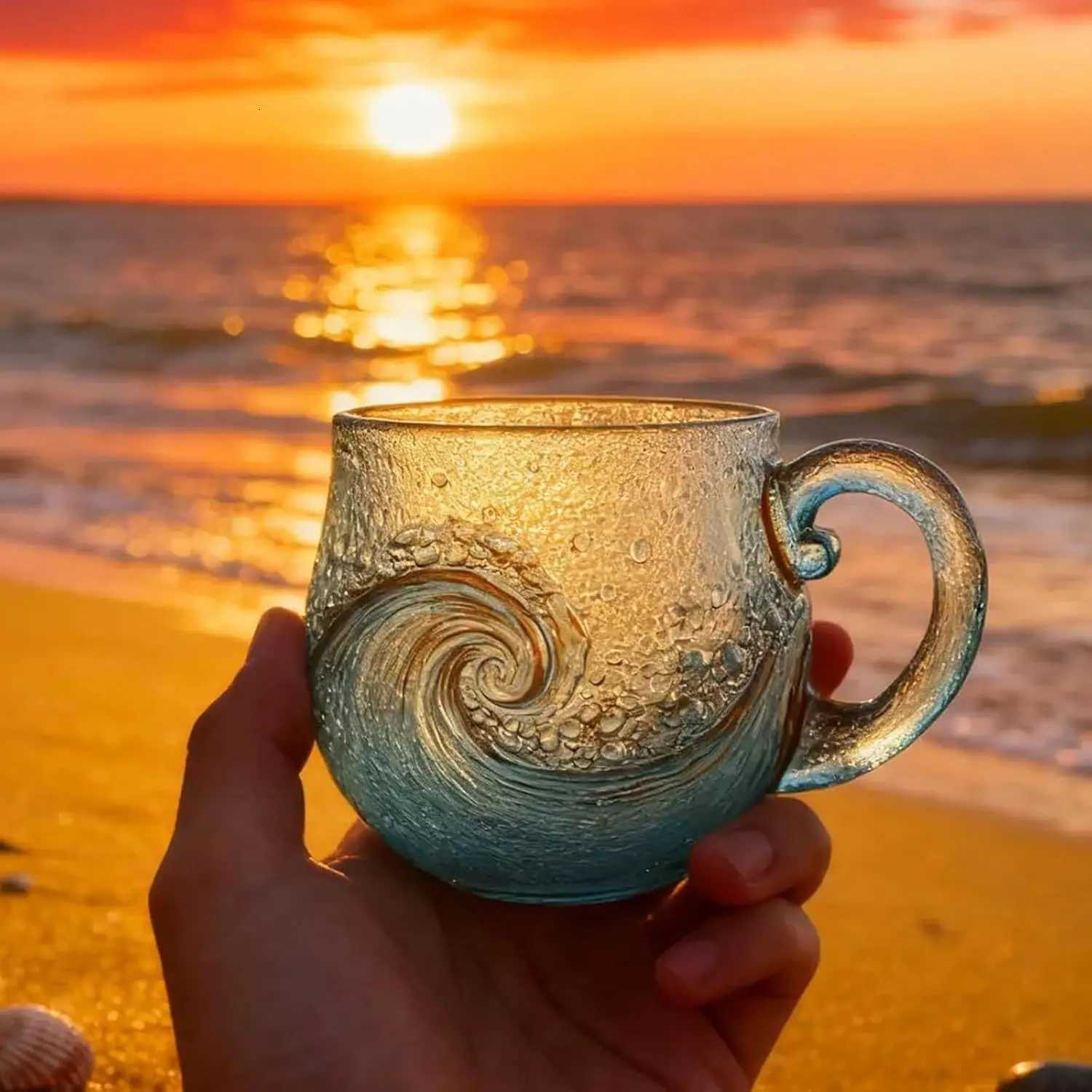Wave Glass 12oz Wave Glass Unique Textured Beach Lovers Themed Mug C251210