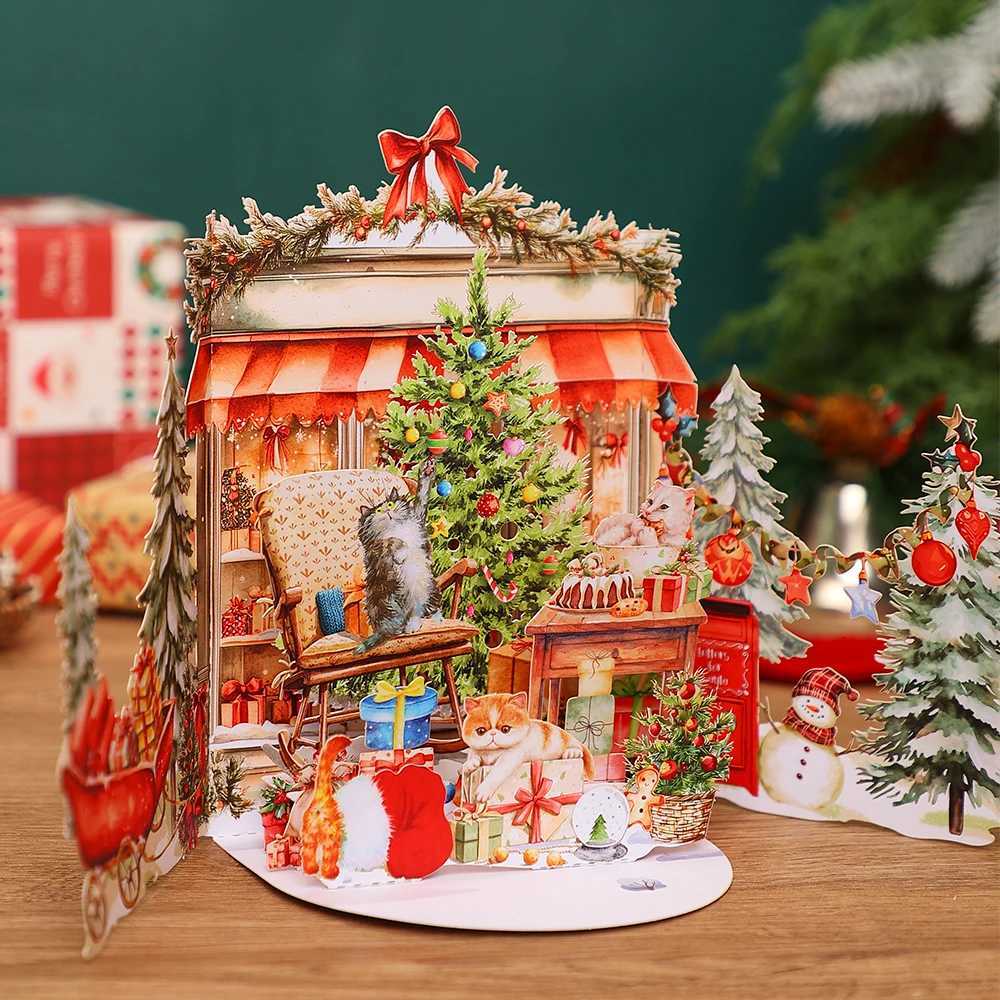 Christmas 3D Up Cards Festive Snowman Tree Theme Holiday Gift for Her/Him He Decoration Christmas Party Favors H251210