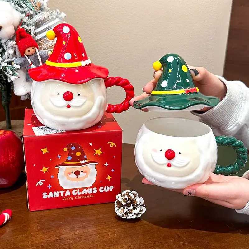 Christmas Santa Claus Ceramic Mugs Gift Elegant Couple Set Large Capacity Drinking Breakfast Cups with Lid for Home Use C251210