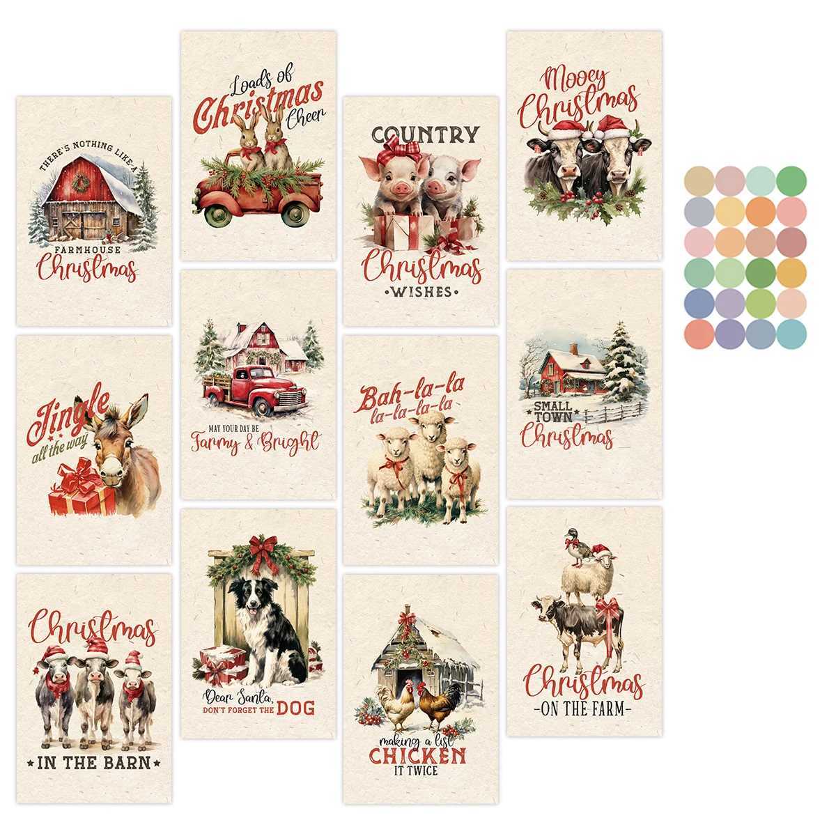 12pcs Christmas Farm Postcard SetVintage Christmas Cards GiftWall Collage KitMini Posters for Ro DecorChristmas Supplies H251210